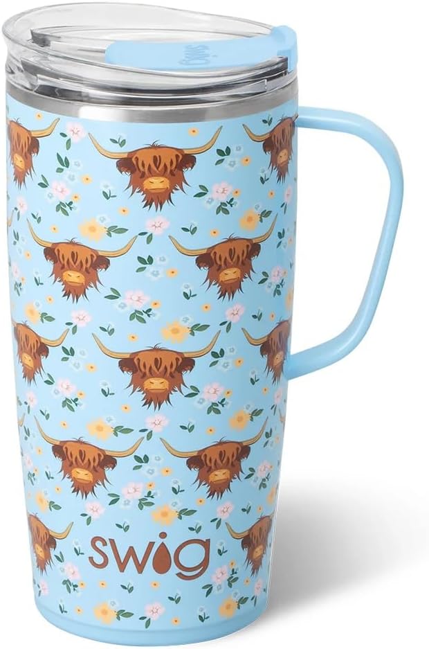 Swig Life 22oz Insulated Travel Mug with Handle & Lid, Holy Cow | Triple Insulated Stainless Steel - Handle & Lid Included - Keeps Coffee Hot or Cold - Cup Holder Friendly by SwigLife