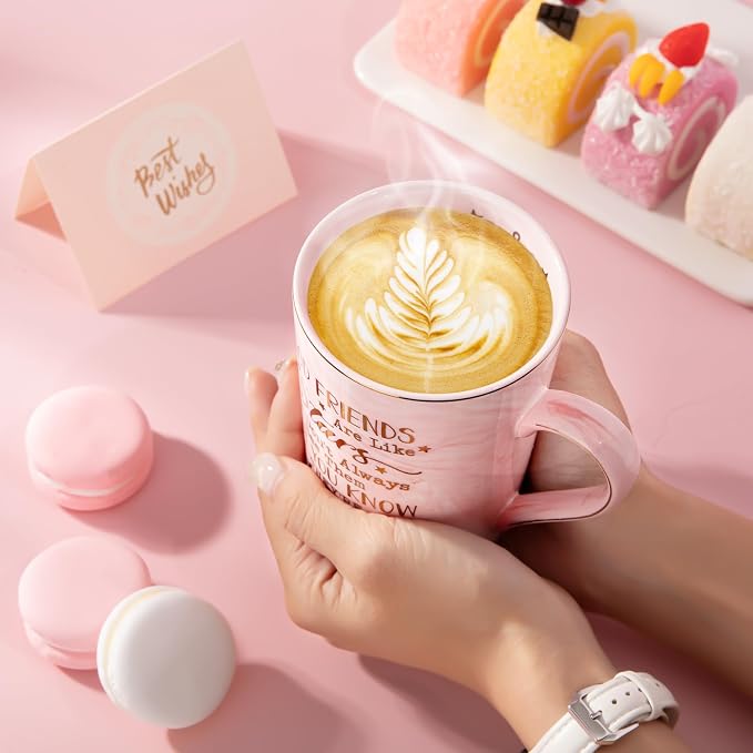 Best Friend Birthday Gifts for Women, Valentines Friendship Gifts for Women | Good Friends are Like Stars - Funny 14Oz Pink Ceramic Gold Print Mug, Presents for BFF, Sisters, Besties, Nice Gift Boxed - Image 4