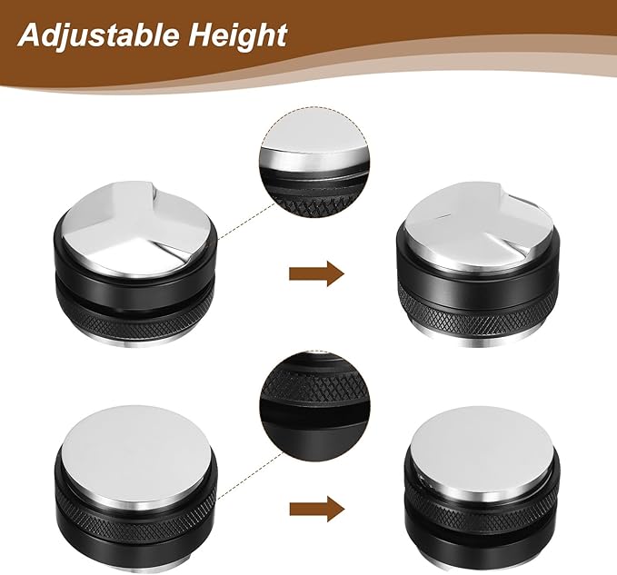 uxcell 58mm Coffee Distributor & Tamper, Dual Head Espresso Leveler, Adjustable Depth Professional Espresso Distribution Leveler Tool for Portafilter Espresso Hand Tamper, Black
