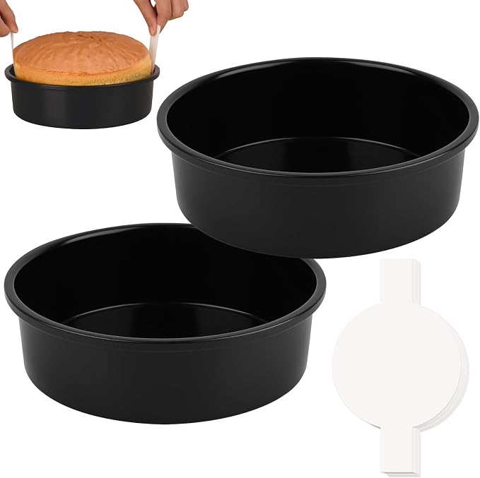 HUAKENER 10 Inch Cake Pan,2Pcs Round Cake Pan with Parchment Paper | Carbon Steel Cake Baking Pans with 70 Pieces Parchment Paper, Non-stick Cake Baking Pans, Dishwasher Safe by HUAKENER
