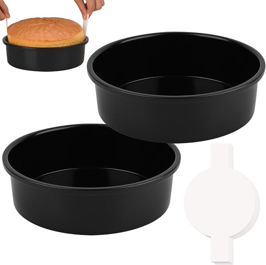 HUAKENER 10 Inch Cake Pan,2Pcs Round Cake Pan with Parchment Paper | Carbon Steel Cake Baking Pans with 70 Pieces Parchment Paper, Non-stick Cake Baking Pans, Dishwasher Safe by HUAKENER