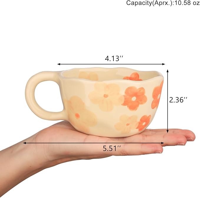 VanEnjoy Ceramic Cup, Cute Coffee Mug, Strawberry Mug, Aesthetic Coffee Mug, Retro Flower Mug, Ceramic Tea, 10oz/300ml for Tea Coffee, Milk and Oatmeal - Image 2