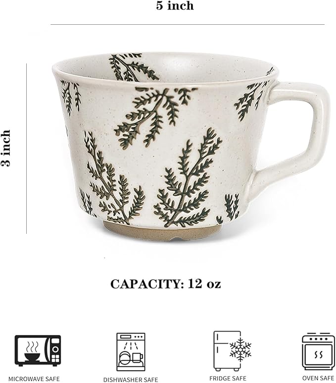Vintage Ceramic Mug Set - 12 oz Unique Ceramic Coffee Mugs & Tea Cups with Hand-Drawn Patterns, Dishwasher & Microwave Safe, Ideal Gift - Image 4