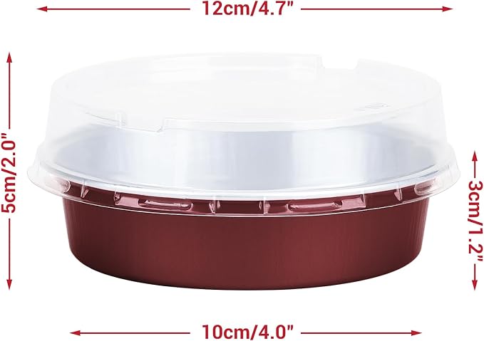 Beasea Disposable Mini Pie Tins with Lids, 20 Pack 4” 7.3oz 215ml Small Round Aluminum Baking Tart Foil Container for Individual Dessert Cupcake Cheesecake Ramekin Quiche Oven Dishes - Wine Red - Image 2