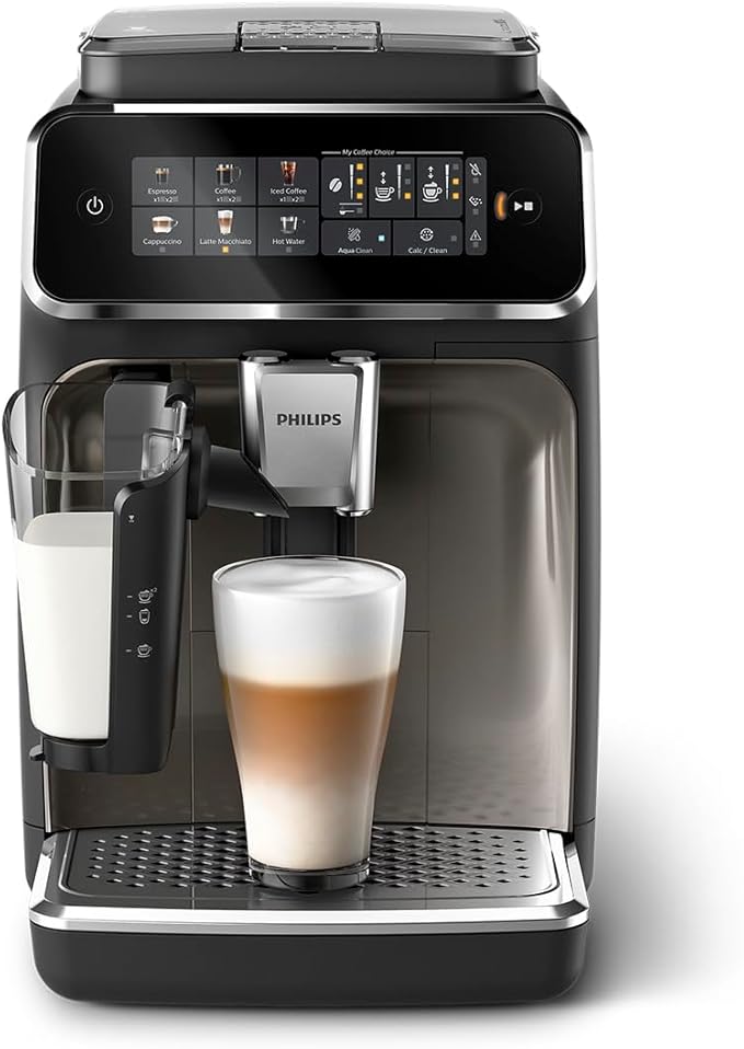 PHILIPS 3300 Series Fully Automatic Espresso Machine - LatteGo Milk System, 5 Coffee Varieties, Intuitive Touch Display, SilentBrew, 100% Ceramic Grinder, AquaClean Filter, Glossy Black (EP3347/90) - Image 4