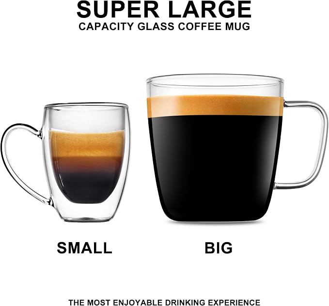 LUXU Glass Coffee Mugs, 24 oz Ice coffee cups,Large Beer Mugs Set of 2 | Everyday Drinkware,Water Glass,Glass Drink Tumblers,Bar Glassware,Borosilicate Glass Mugs with Handle for Hot/Cold Beverages - Image 7