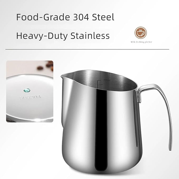 Espresso Milk Pitcher Stainless Steel with Angled Pour Spout, Measurement Marks and Side Handle for Home Coffee Mixing Pour Spout and Grip Handle for Coffee Prep - Image 7