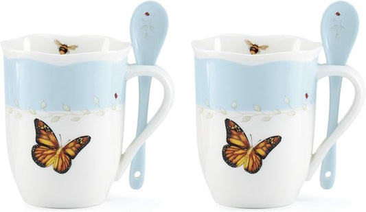 Lenox 897800 Butterfly Meadow Color Mugs With Spoons, Set Of 2, Blue by Lenox