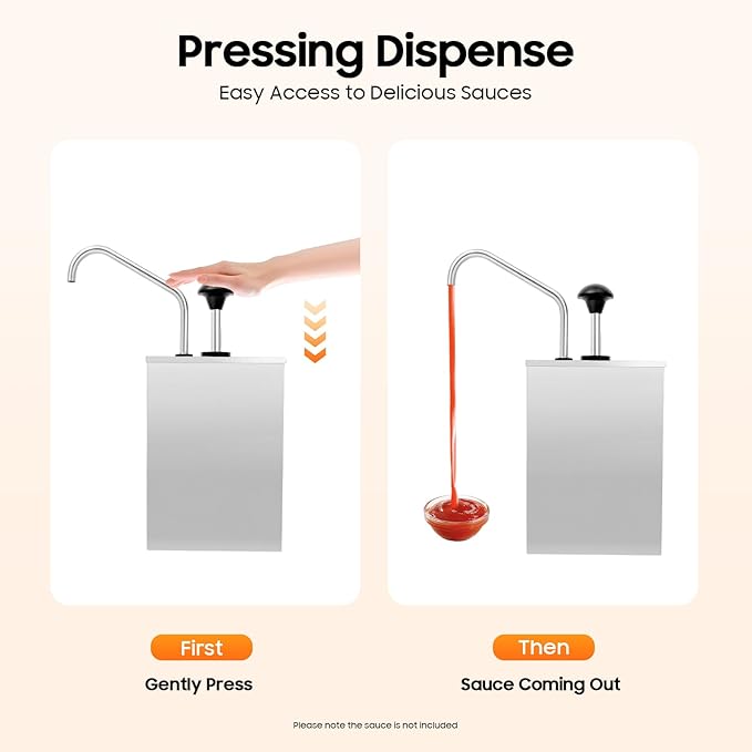 4L Ketchup Pump Dispenser Condiment Pump Dispenser Stainless Steel Sauce Dispenser Pump for Sauce, Honey, Syrup, Soy Sauce, Mustard, Cheese