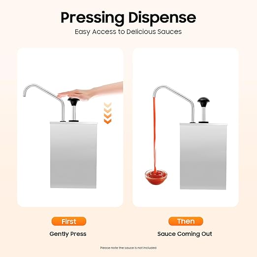 Stainless Sauce Dispenser Pump 4L/4.2Qt Single Head Sauce Dispenser Pump Sauces, Ketchup, Syrup, Salad Buffet Equipment Condiment Pump Station for BBQ Restaurants Sauce