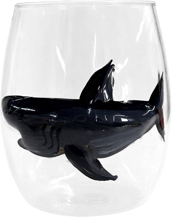 Ocean Themed Shark Hand-Blown Coastal Glassware for Gift | Ocean Themed Octopus Glassware Hand Blown Coastal Stemless Wine Glasses Unique Coastal Decor Gift for Ocean Lovers by Unknown