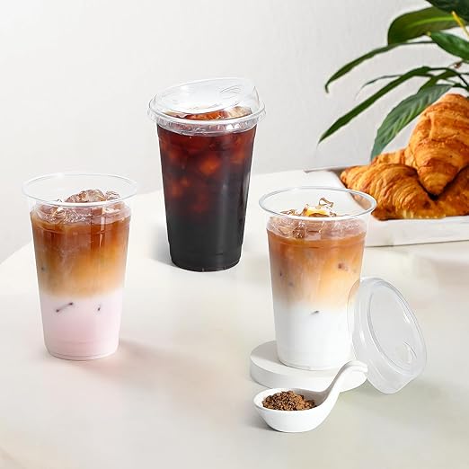 AOZITA 100 Pack 16 oz Plastic Cups With Strawless Sip-Lids, Iced Coffee Cups With Lids BPA Free, Disposable Clear Cups, To Go Cups for Smoothies, Party Drinks, Bubble Tea, Cold Beverage - Image 7
