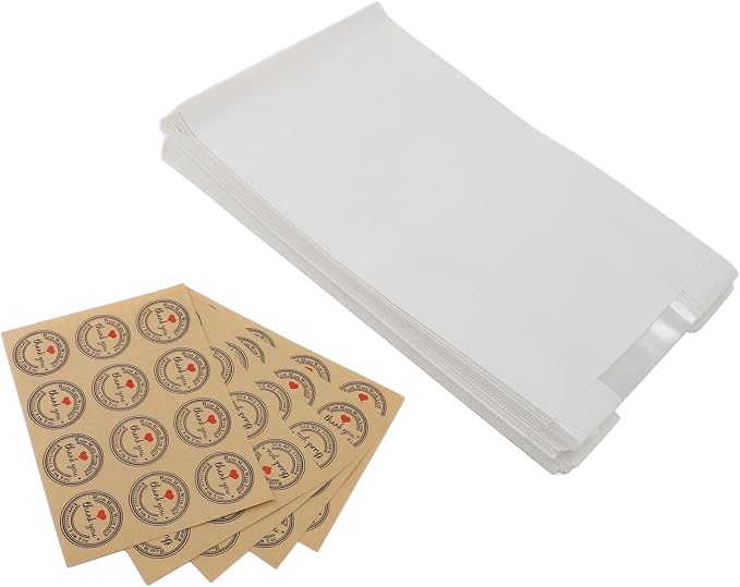 Yosoo 50PCS Bread Bags with Transparent Window Kraft Paper Baked Food Packaging Storage Bags for Homemade Bread Pastry Snacks with 60PCS Sealable Labels (White) - Image 3