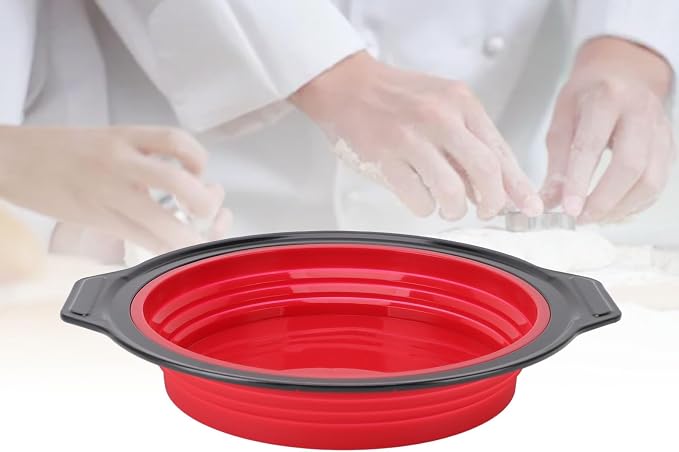 Cake Baking Pan, Silicone Cake Pan Foldable Press Type Quick Release Round Baking Pan for Layer Cake Cheese Cake Chiffon Cake (Red) by Rushbom