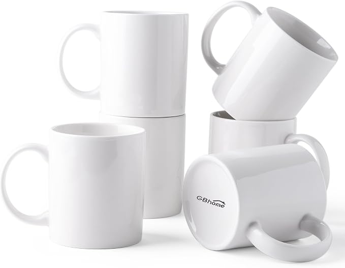 GBhome 12 OZ Off White Coffee Mugs, Ceramic Bulk Coffee Mugs with Large Handle for Man, Woman, Light Weight Coffee Mugs Set of 6 for Latte/Cappuccino/Cocoa/Milk, Dishwasher & Microwave Safe by GBhome