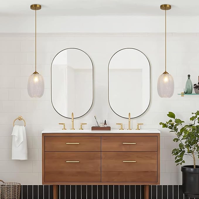 KCO Lighting Clear Glass Globe Pendant Light Ribbed Ceiling Light Brass Pendant Lights Kitchen Island Mid Century Modern Ceiling Hanging Light Gold Single Pendant Light - Image 5