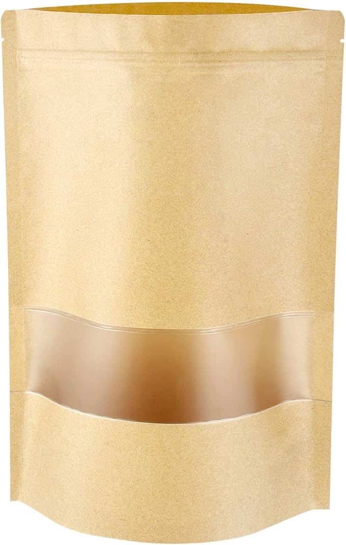 50 Pack Kraft Resealable Bags with Window for Storage (6.5 x 8.7 Inches) | Brown Zipper-Lock Heat Sealable Stand Up Pouch Bags with Matte Window and Tear Notch for Small Business Home Use - Image 3
