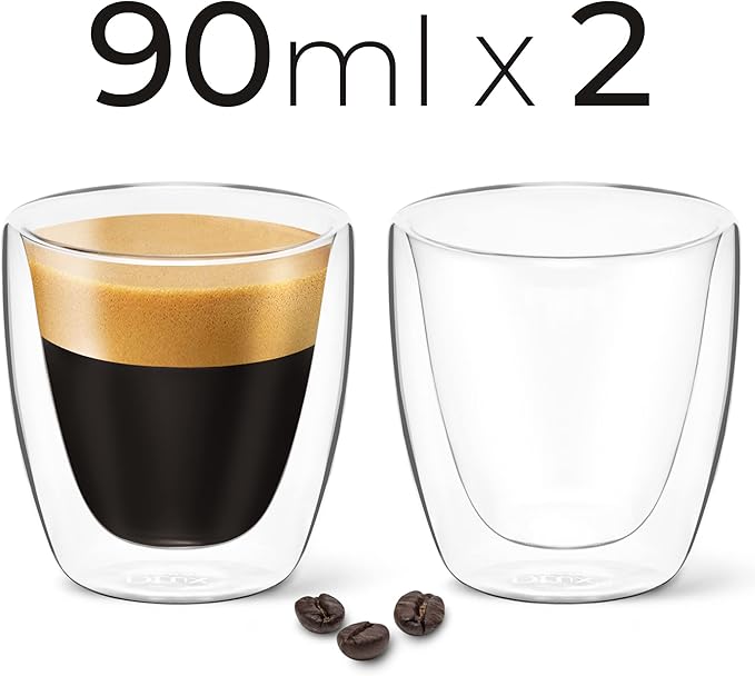 DLux Coffee Mugs, 12oz Latte Clear Glass Set of 2 Cups, Double Wall Insulated Borosilicate Glassware Cup - Wine, Tea Glasses
