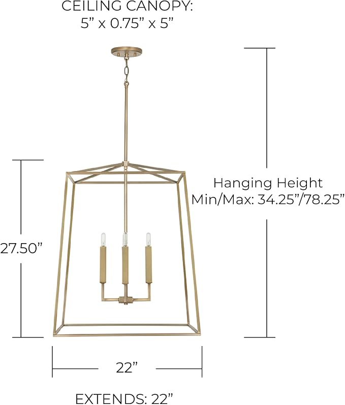 Capital Lighting 537643AD Thea Lantern Foyer Pendant, 4-Light 240 Total Watts, 28" H x 22" W, Aged Brass - Image 3