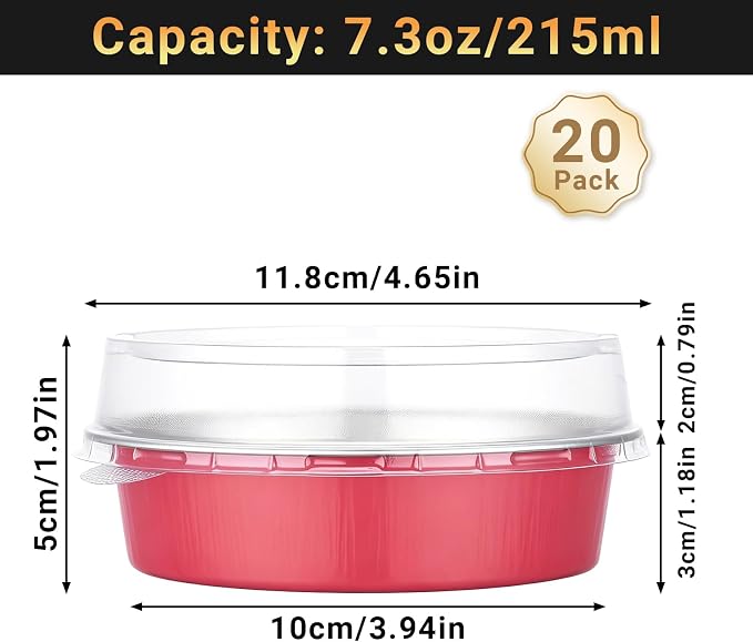 Beasea 7.3oz Disposable Mini Pie Tins with Lids, 20 Pack 215ml Grapefruit Pink Aluminum Baking Cups Foil Pie Tins Small Round Tart Container for Individual Dessert Cupcake Muffin Cheesecake Quiche - Image 2