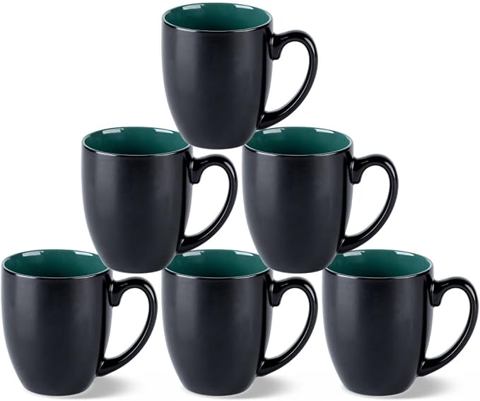GBhome 16oz Coffee Mugs Set of 6, Large Ceramic Coffee Mugs for Man, Woman, Dad, Mom, Modern Coffee Mugs Set with handle for Tea/Latte/Cappuccino/Milk/Cocoa. Dishwasher&Microwave Safe,Green by GBhome