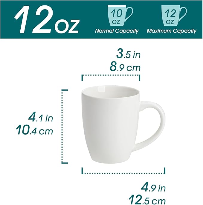 vancasso White Ceramic Coffee Mug Set of 6, 12 Oz Tea Cups with Handle for Latte, Tea, Cappuccino, Milk, Cocoa, Microwave&Dishwasher Safe - Image 2