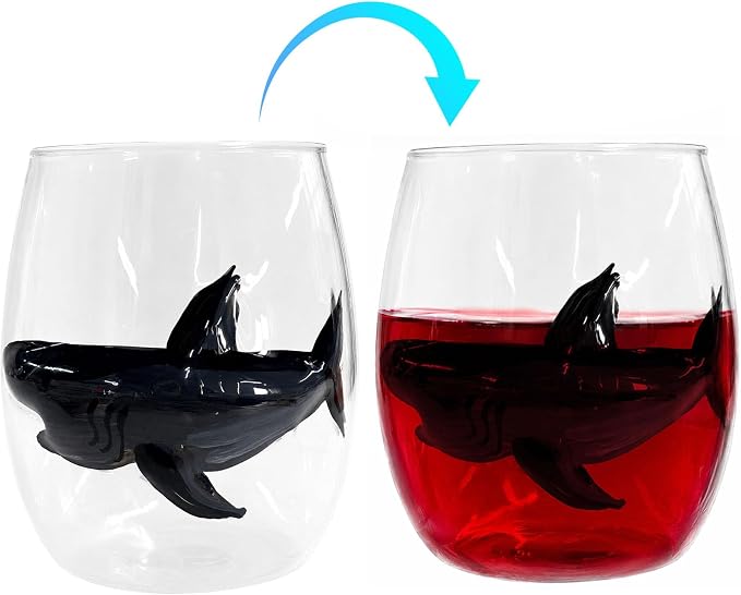 Ocean Themed Shark Hand-Blown Coastal Glassware for Gift | Ocean Themed Octopus Glassware Hand Blown Coastal Stemless Wine Glasses Unique Coastal Decor Gift for Ocean Lovers - Image 7