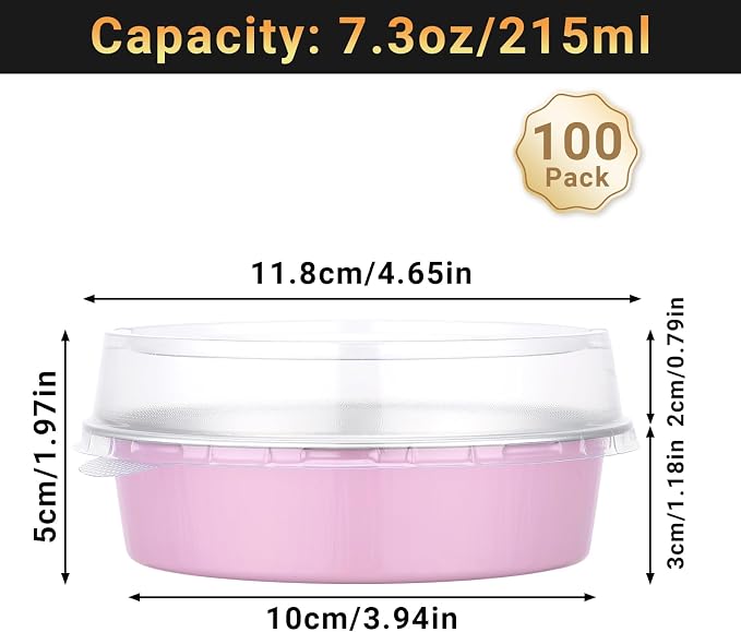 Beasea Aluminum Cupcake Pans With Lids, 100 Pack 7.3oz Disposable Pie Pans For Cake, 4 Inch Aluminum Pie Tart Baking Cups Tins Round Oven Mini Cake Pan For Tart Quiche Dessert - Pastel Pink - Image 2