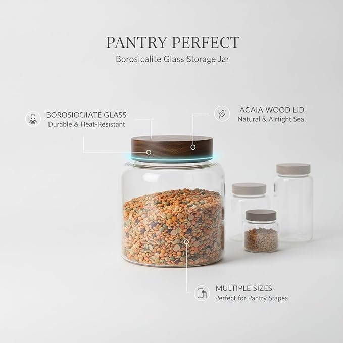Store Dry Pantry Staples in This Borosilicate Glass Jar with Acacia Wood Lid - Image 4