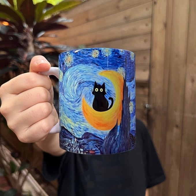Graduation Gift for Her Bestie Sister Cat Lover, Famous Art Paintings Funny Cat Coffee Mug for Artist Art Lover Teacher, Famous Picture Classic Vincent Aesthetic Canvas Mug - Image 3