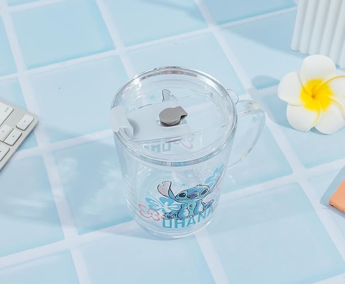 Disney Lilo & Stitch Ohana Glass Mug With Lid | Holds 14 Ounces