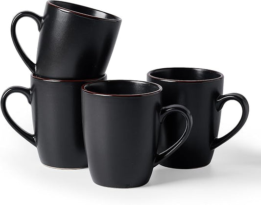 famiware Venus Coffee Mugs for 4, 13 oz Mug Set, Dringking Cup with Handle for Coffee, Tea, Cocoa, Milk, Matte Black by Famiware