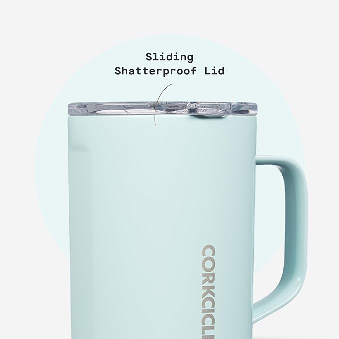 Corkcicle Classic Coffee Mug - Triple Insulated Stainless Steel for Travel - Shatter-Proof Lid - Keeps Drink Hot Over 3 Hours - Holiday Mug Gift - Great for Gifting Warmth - 16 oz - Powder Blue - Image 5