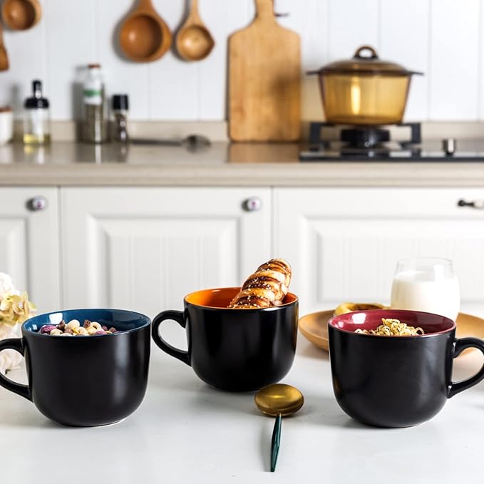 AmorArc 24 oz Soup Mugs with Handles, Jumbo Ceramic Bowls Mugs Set with handles for Coffee Cereal Cappuccino Snacks, Microwave&Dishwasher safe Soup Cups for Meal-Multicolor - Image 8