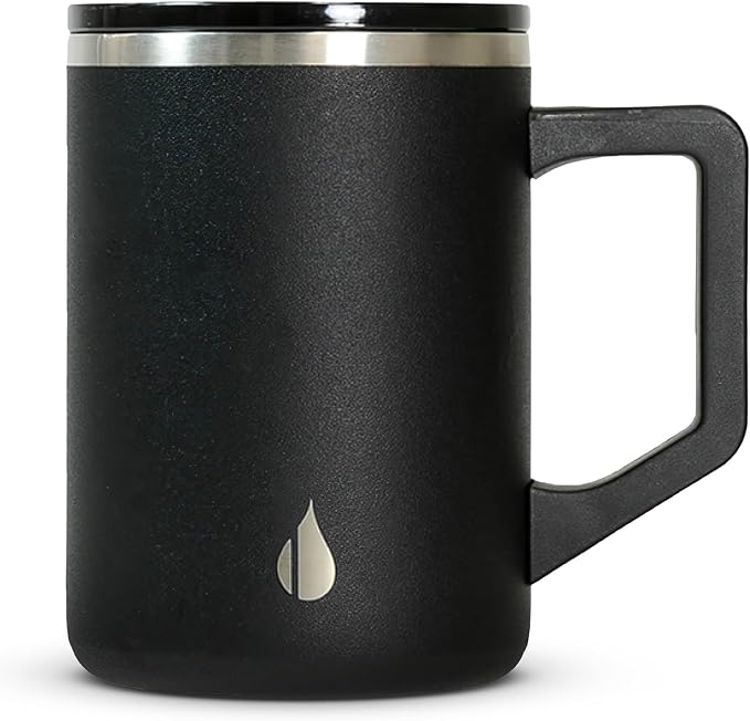 Elemental Insulated Coffee Mug - Triple-Wall Stainless Steel Summit Travel Cup for Hot and Cold Drinks - Thermal Coffee Mug with Lid and Handle for Camping, Office & Travel 16oz - Black by Elemental