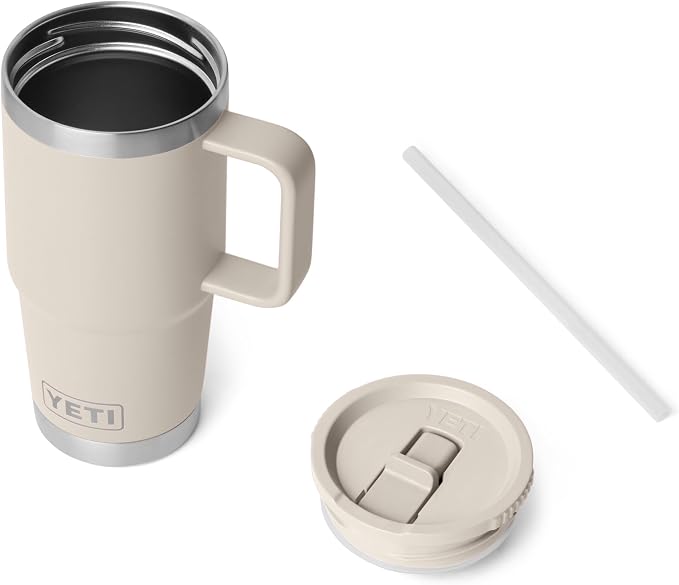 YETI Rambler 20 oz Travel Mug with Flip Straw Lid – Stainless Steel, Vacuum Insulated, Leakproof, Cup Holder Friendly, Cape Taupe - Image 3