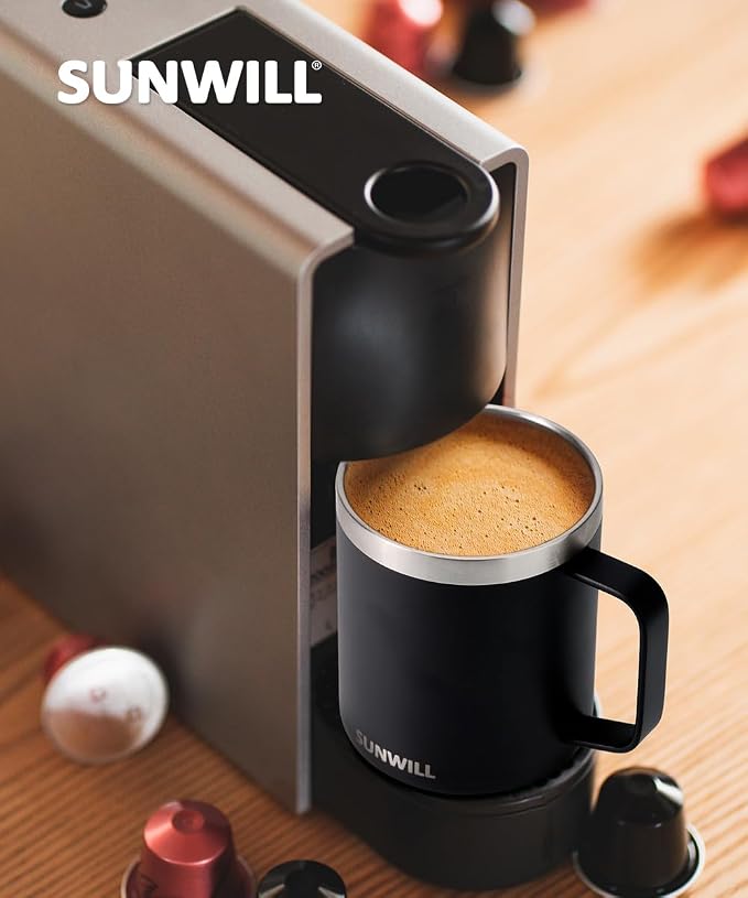 SUNWILL Travel Coffee Mug with Lid, Insulated Tumbler with Handle, 14oz Stainless Steel Cup for Camping, Outdoor, Powder Coated Black - Image 6