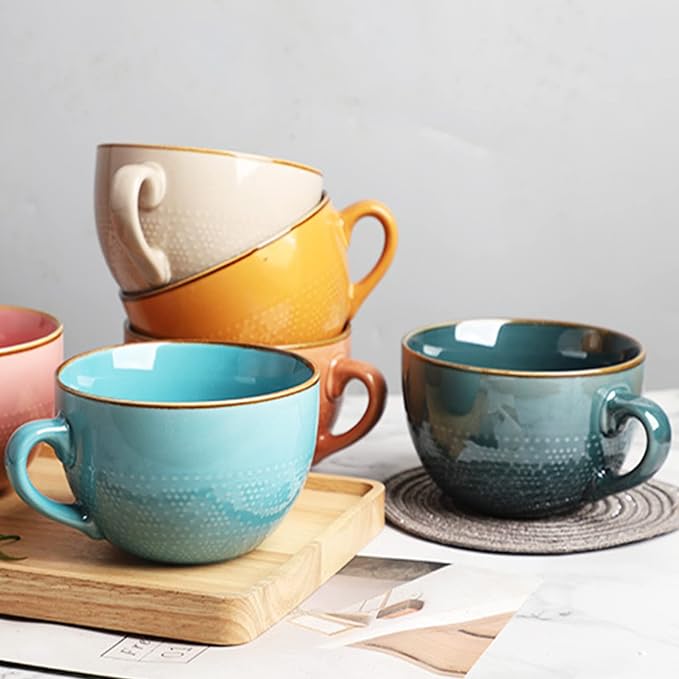 Disoza Yellow Ceramic Soup Mug with Handle Large Coffee Cup 24 Ounce Oversized Mug Porcelain 700 ML Tea Cup XXL Cereal Bowl Soup Ramen Salad Bowl - Image 5