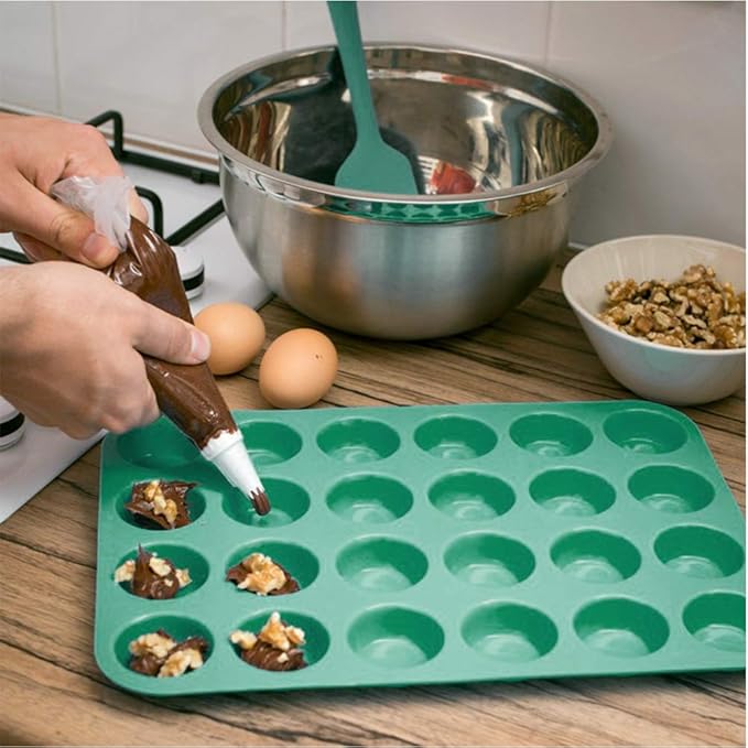 Silicone Muffin Pan, 24 Mini Cupcake Pan for Cream Cheese Fat Bombs, Non Stick, Dishwasher Safe Silicon Bakeware Pans, 2 Pack