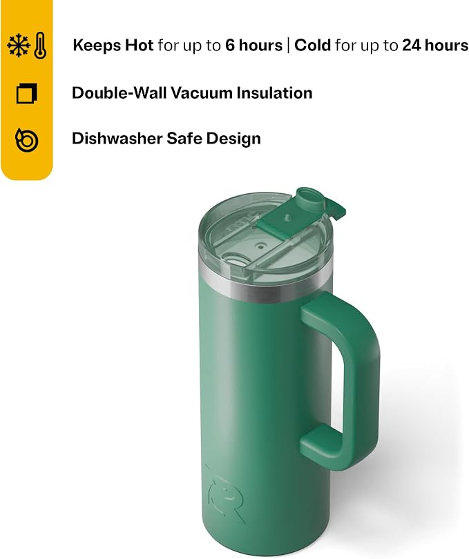 RTIC 20oz Road Trip Travel Mug with Lid and Handle, Ceramic Lined, Insulated, Stainless Steel, Metal, Double Wall Vacuum-Insulation, Portable Coffee, Tea Cup for Hot and Cold Drink, Pine Tree - Image 2