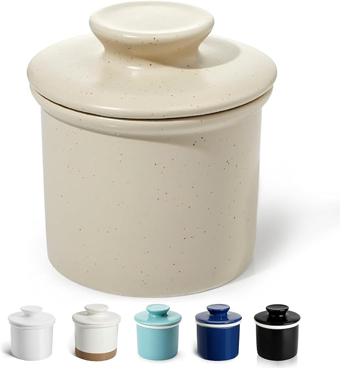 Sweese French Butter Dish - Butter Crock for Counter with Water Line for Fresh Spreadable Butter - French Butter Keeper with Lid - Housewarming Gift For The One Who Has It All - Neutral by Sweese