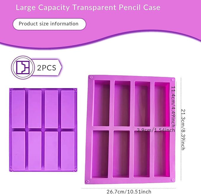 Silicone Bar Molds, 2PCS 8-Cavity Rectangle Chocolate Mold, Non-stick Silicone Baking Mold, DIY Candy Bar for Muffin Cornbread Cheesecake Pudding Cake and Soap.