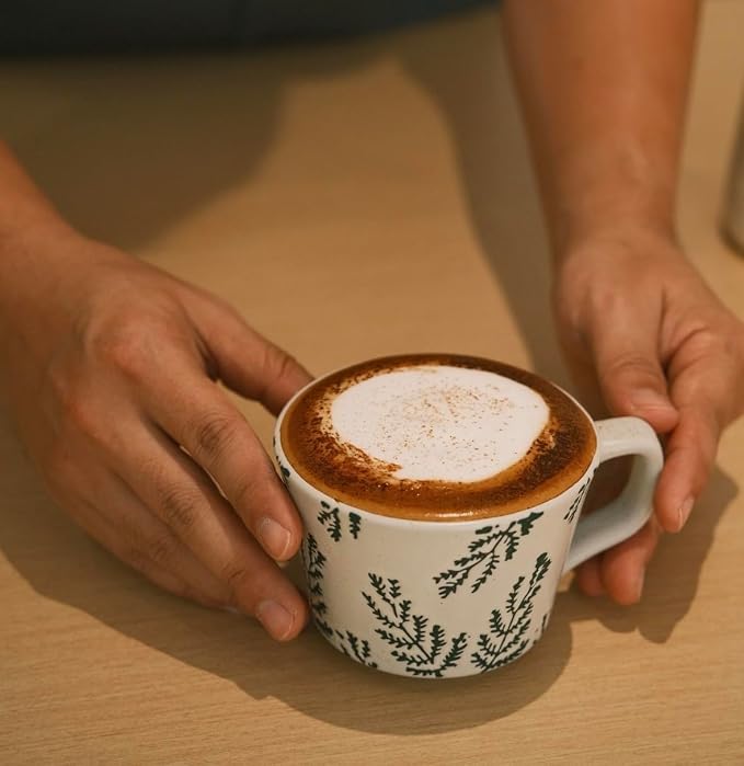 Handmade Ceramic Coffee Mug with Handle for Tea Latte,12 oz. Microwave Dishwasher Cup, Art Gifts Green Plant Leaf Mug, Cup for Coffee, Tea & Hot Chocolate, Cypress Leaves - Image 6