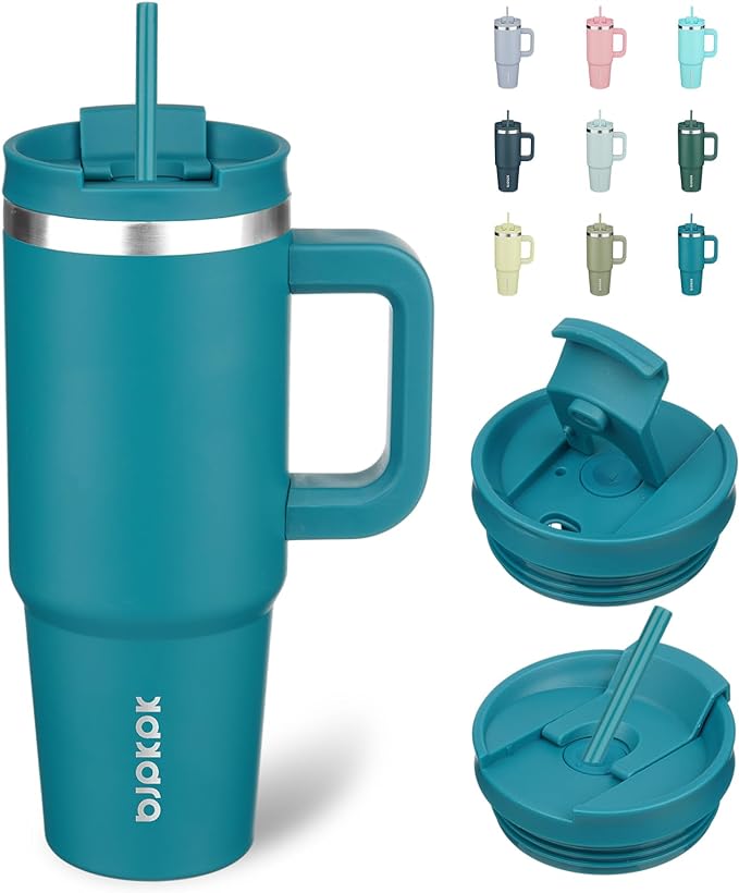 BJPKPK 30 oz Insulated Tumbler with Handle & Straw, Stainless Steel | Double Wall Vacuum Insulation, Leak Proof, BPA Free, Dishwasher Safe, Cupholder Friendly, Travel & Outdoor, Laguna by BJPKPK