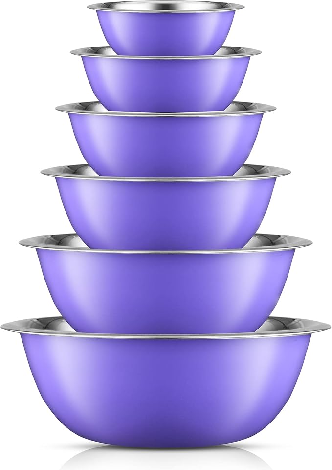 JoyJolt Stainless Steel Mixing Bowl Set of 6-5qt to 0.5qt Nesting Bowls for Dough, Batter & Baking by JoyJolt