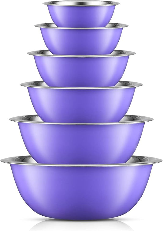 JoyJolt Stainless Steel Mixing Bowl Set of 6-5qt to 0.5qt Nesting Bowls for Dough, Batter & Baking by JoyJolt
