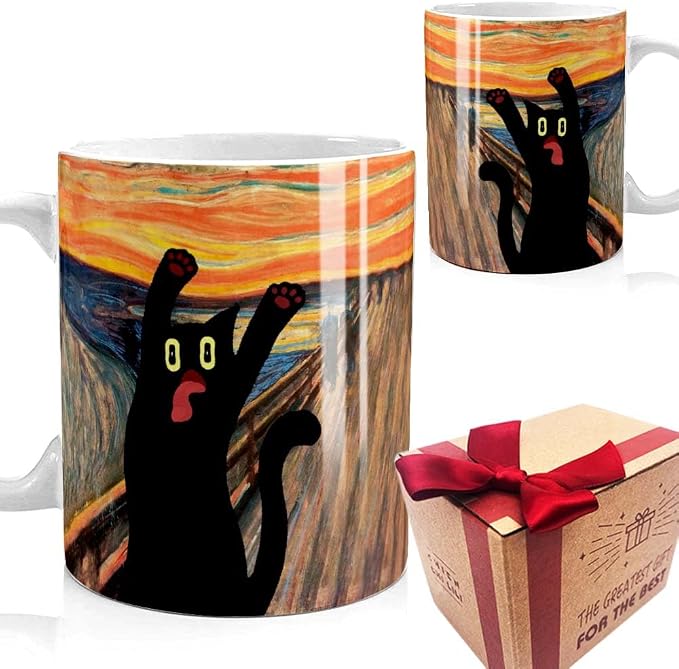 Famous Art Paintings Funny Cat Coffee Mug for Artist Art Lover Teacher Cat Lovers, Famous Picture Classic Vincent Aesthetic Canvas Mug Birthday Gift for Women Man (The Scream) by SUUURA-OO