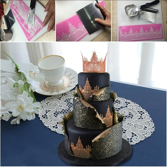 Embossing Lace Fondant Moulds, Crown Castle Border Lace Mat Wedding Cake Decoration Tool, Cupcake Mat Silicone Molds…
