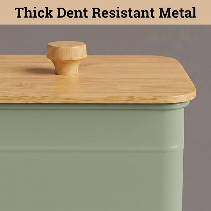 Kitchen Canisters for Countertop Set of 3 w/ Chalkboard Labels & Marker Pen | Airtight Easy Open Bamboo Lids, Dent-Resistant Thick Metal, Customizable Chalkboard Labels, Marker Pen Included, Set of 3 - Image 7