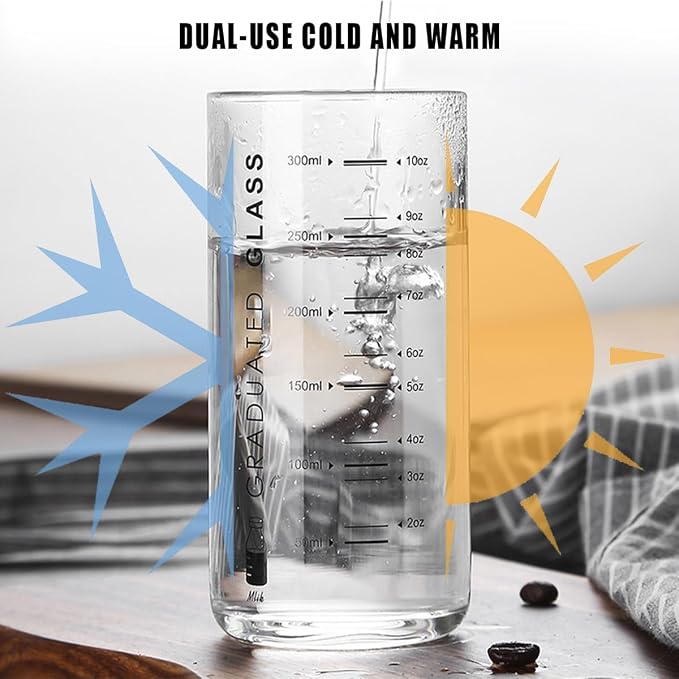 Cup With Measurements for Drinking,10 OZ Drinking Glass With Measurements for Milk,Juice,Milkshake, Vegetable, Coffee, Ice Cream,for Elderly, Beginners, Weight Loss - Image 4